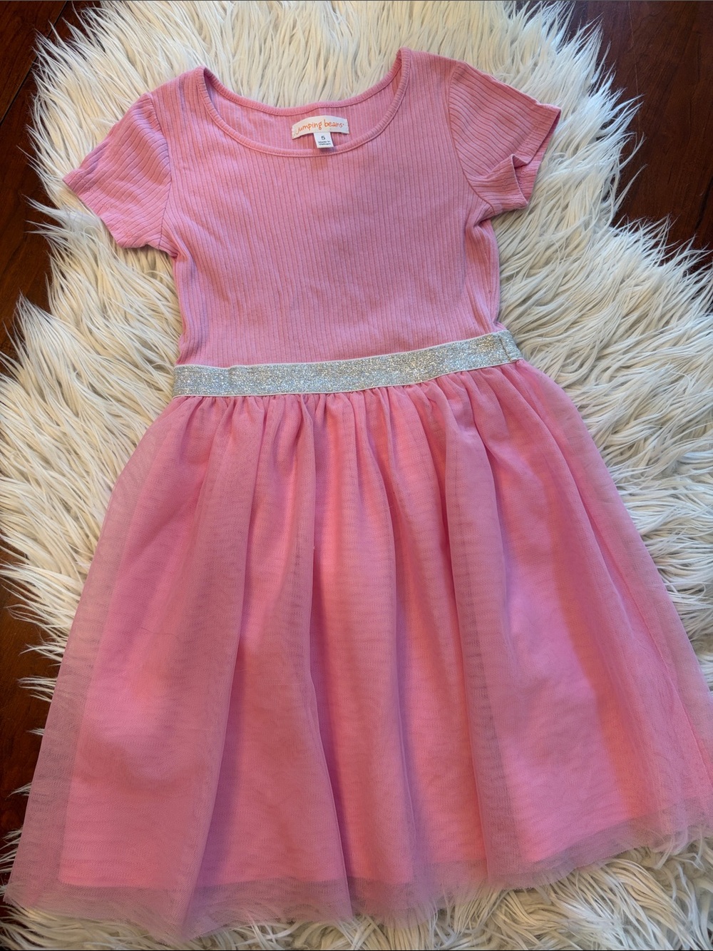 Jumping beans Pink Short-Sleeve Tulle Skirt Dress with Sparkle Waistband